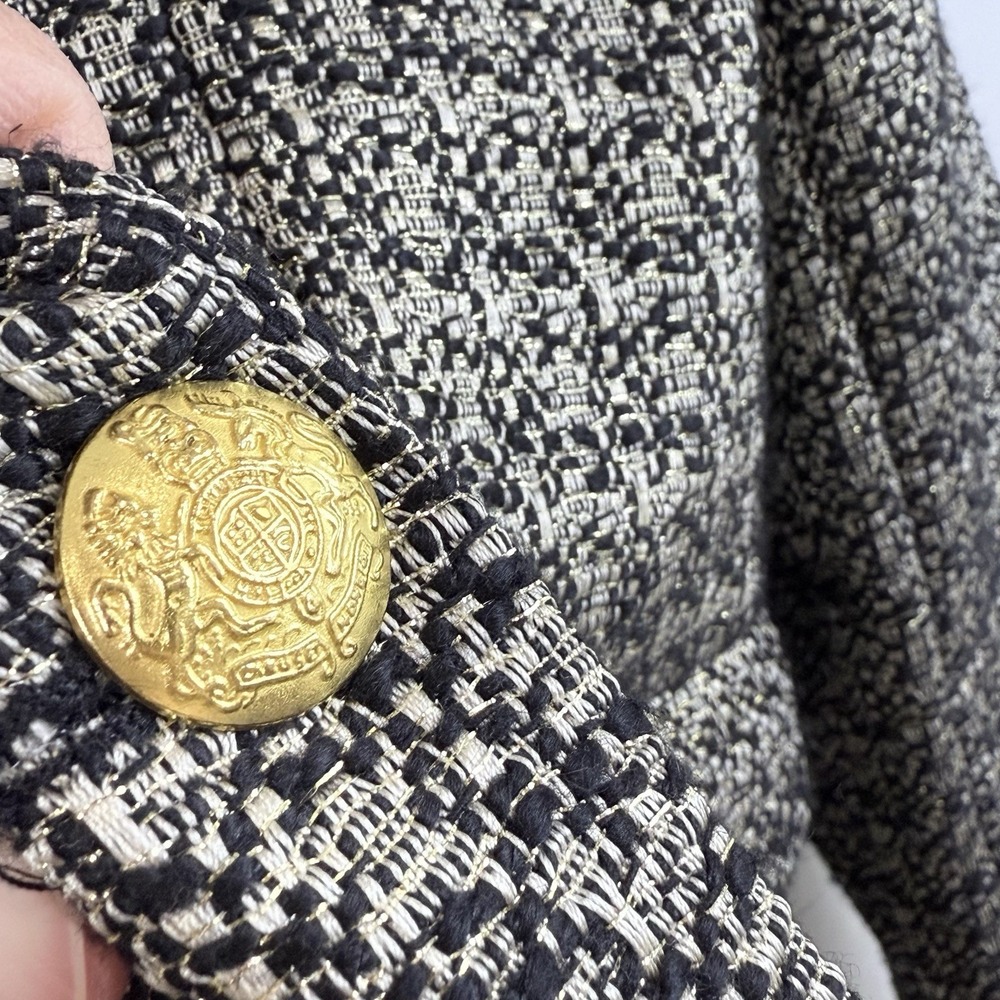 NEW Evereve STARSTRUCK Tweed Blazer Women L Black White Metallic Gold Button - Picture 5 of 13